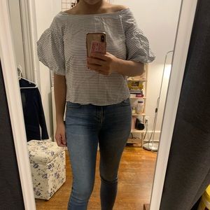 Forever21 off shoulder white and black strip shirt